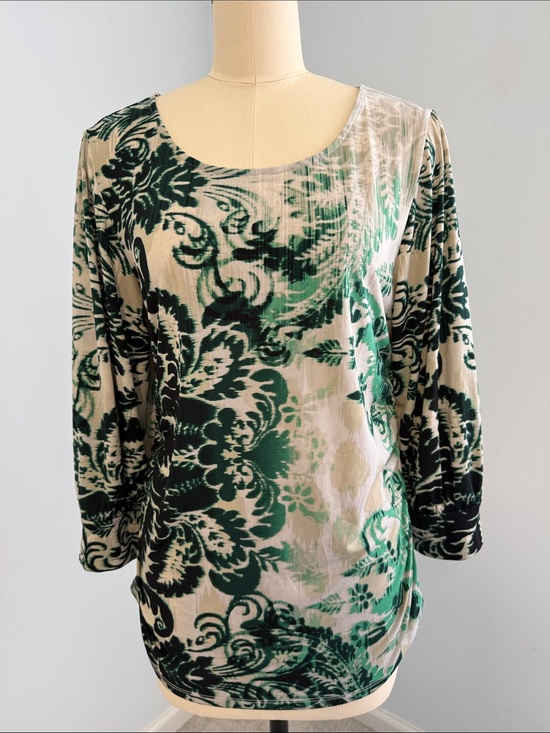Alfani Tops - Alfani Green and Cream Floral Scoop Neck Long Sleeve Top SZXL